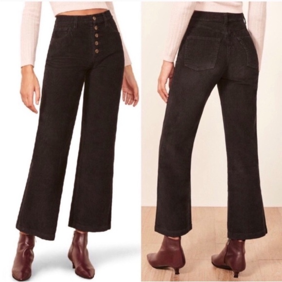 Reformation Austin Pant Black High Rise Corduroy Size 26 - Picture 1 of 6